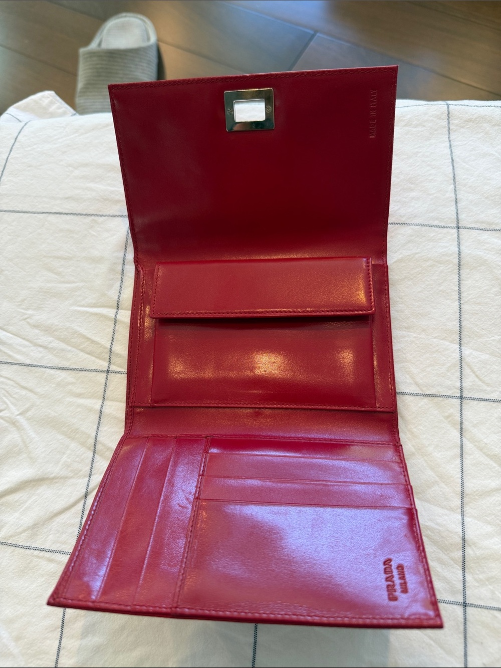Prada Red Leather Trifold Wallet with Coin Flap